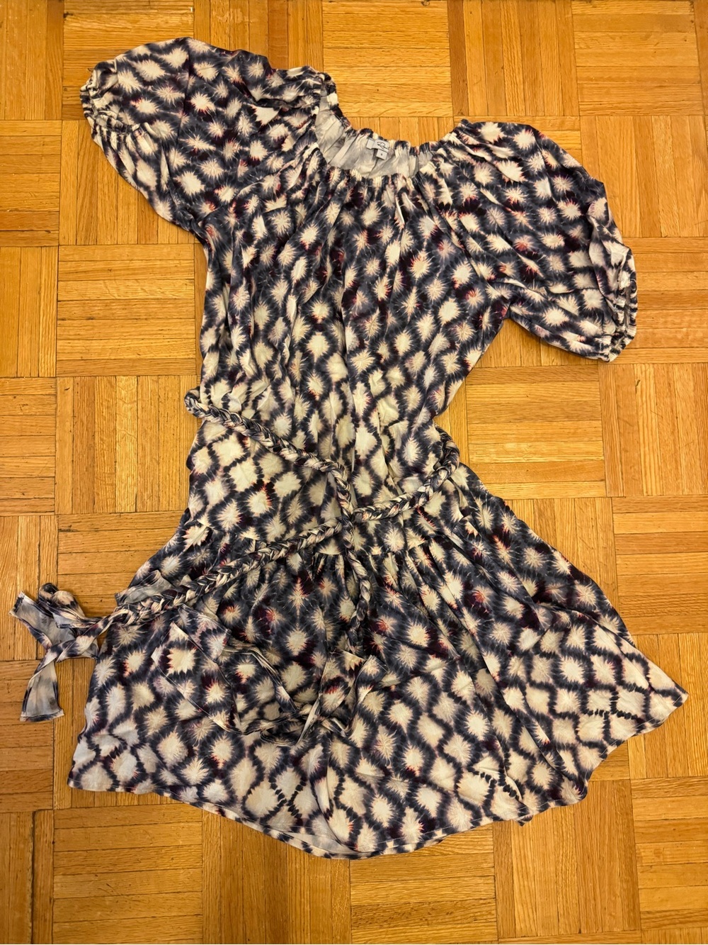 Rails Printed Puff-Sleeve Smock Dress in Navy, Purple, and White